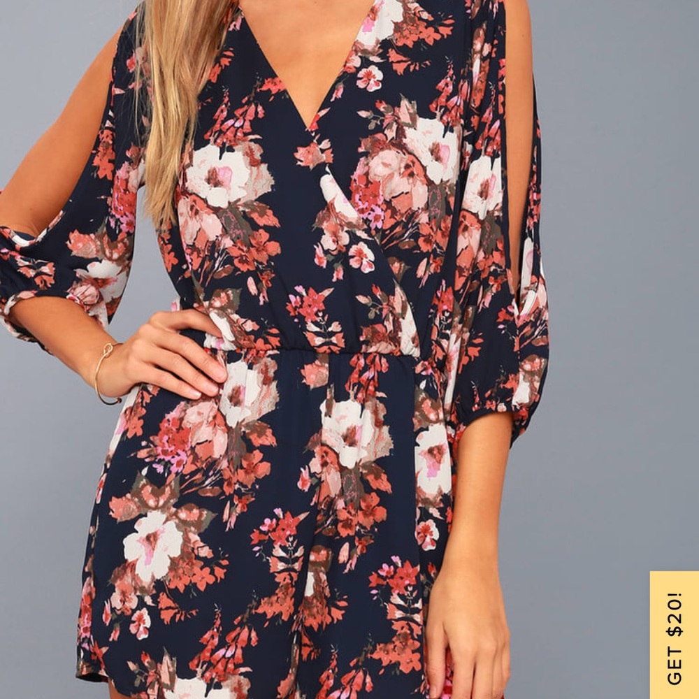 Luck and Love Navy Blue Floral Sleeve Romper